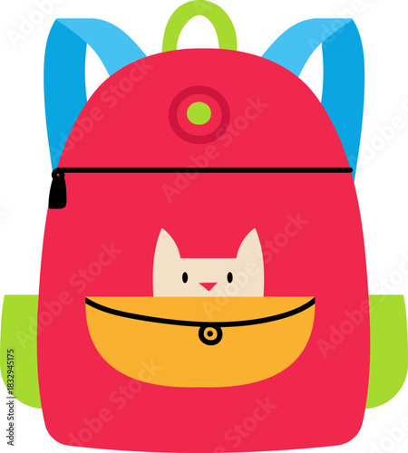 Cute cat peeking from a school backpack pocket