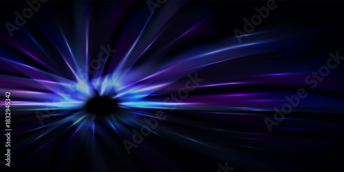 Abstract colorful energy vortex with glowing light in dark space.