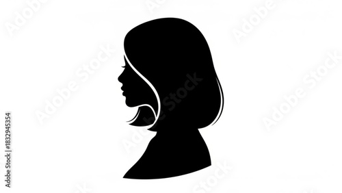 Silhouette of a woman with short hair looking to the left side in a black and white simple illustration