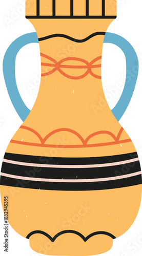 Yellow ancient amphora with decorative patterns