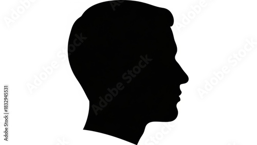 Silhouette of a man's head in profile with short hair and a defined jawline against white background