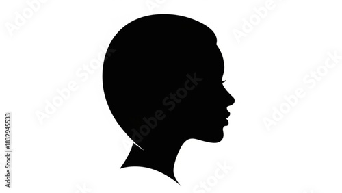 Silhouette of a woman's head in profile with short hair against a white background image design art