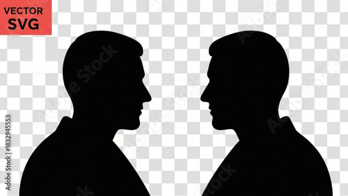 Two silhouetted figures facing each other in profile against a checkered background vector illustration