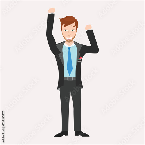 Excited businessman raising his arms in celebration of victory