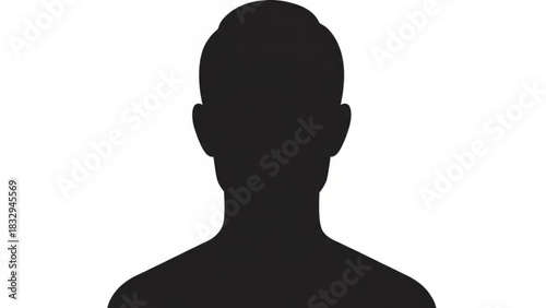Silhouette of a person showing head and shoulders in solid black against a white background image view