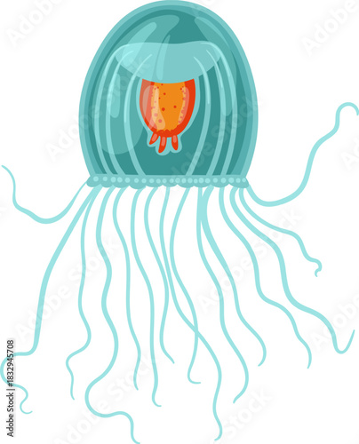 Blue jellyfish cartoon representing marine aquatic life