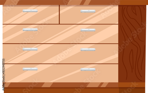 Wooden dresser with multiple drawers and metal handles