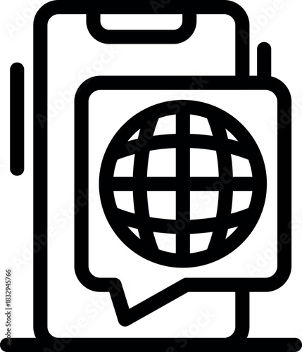 Smartphone displaying global communication icon, symbolizing international messaging, world connection, and online chat