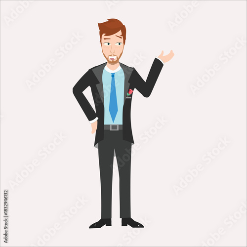 Businessman showing or presenting something to the side with an open hand