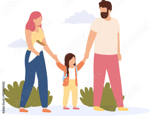 Parents and child walking together holding hands