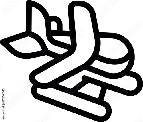 Minimalist vector icon of a small airplane taking off, symbolizing air travel, aviation, and transportation