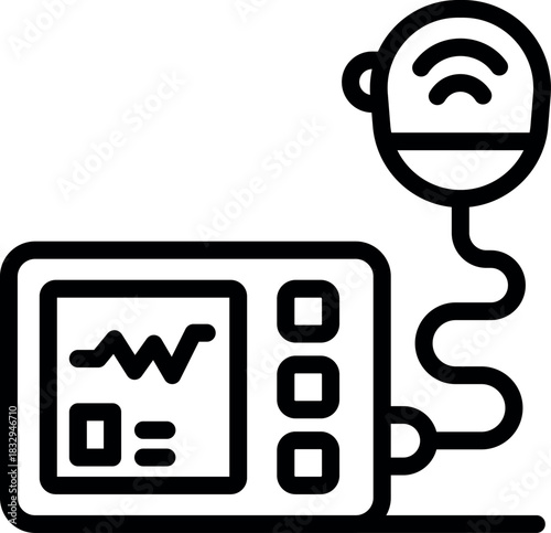 Wireless fetal doppler measuring baby heartbeat and displaying vital signs on monitor, prenatal screening and pregnancy care concept
