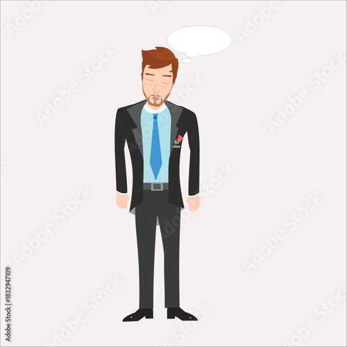 Businessman standing with an empty thought bubble above his head. Concept of dreaming, planning, or imagination