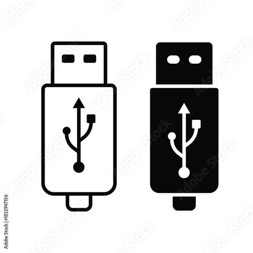 USB drive icon in minimal flat, stroke style. USB pen drive icon. Flash disk sign and symbol.