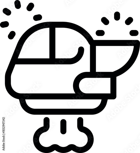 Innovative transportation showcasing a flying car hovering above ground, emitting smoke and flashing lights, representing future technology