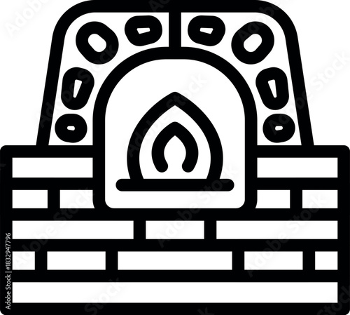 Burning firewood in a traditional brick oven for baking pizza