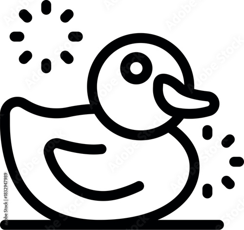 Simple and cute rubber duck floating on water, creating sparkles around it