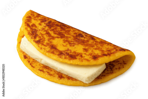 Cachapa with white venezuelan cheese, traditional corn pancake from latin america, street food dinner or breakfast meal