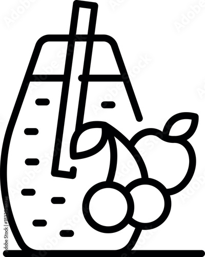 Glass with cherry detox smoothie promoting healthy lifestyle with fresh ingredients