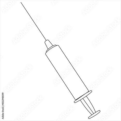 Continuous line drawing of medical syringe and vial simple illustration of vaccine and injection syringe line art vector illustration