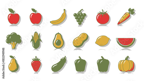Vibrant Fruits and Vegetables Icons