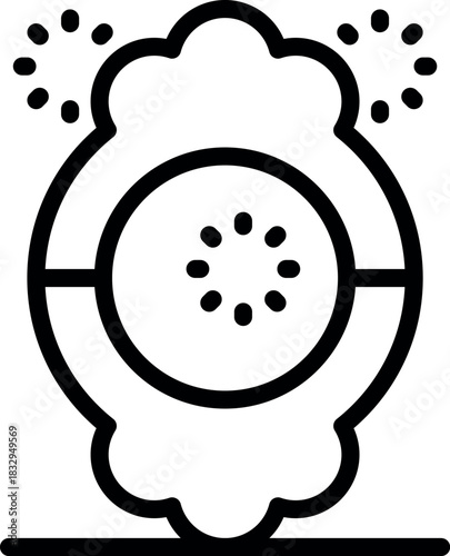 Kiwi fruit exploding, creating smoke clouds, with visible seeds in a simple, bold, outlined design