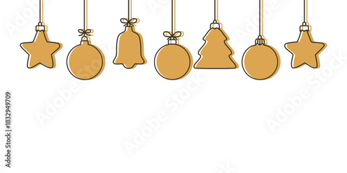 Christmas Ornament Line Icons. Minimal Hanging Decorations Vector