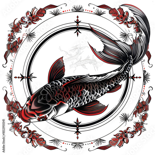 Mandala Koi Tattoo with Ornamental Geometry