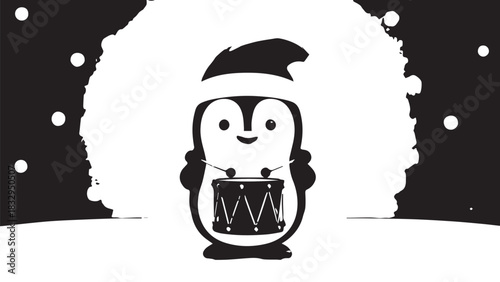 Playful cartoon snowman framed by a snowy circle with stars and a wide grin.