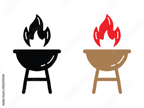 BBQ Grill Vector Icons. Fire, Cooking, Outdoor Barbecue