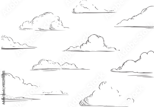 Hand drawn cloud collection line art drawing sketch