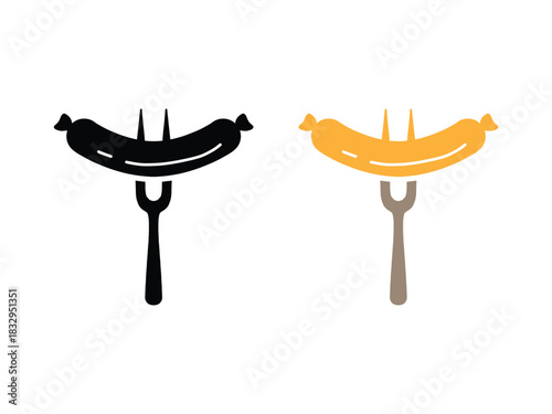 Grill sausage vector icon. Sausage on a fork icon isolated on white background