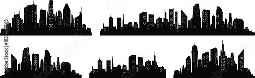 City, skyline, silhouette, building, skyscraper, urban, architecture, window, structure, vector, black, pose, setup, design, landscape, highrise, downtown, 