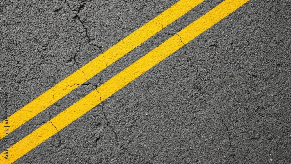 Fototapeta premium Cracked Asphalt Road with Double Yellow Lines