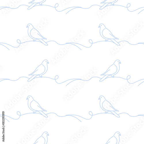 Seamless pattern with blue bird outlines. Elegant hand drawn vector pattern. Minimalistic line art birds, perfect for textiles, wallpapers, wrapping paper, and decor. 