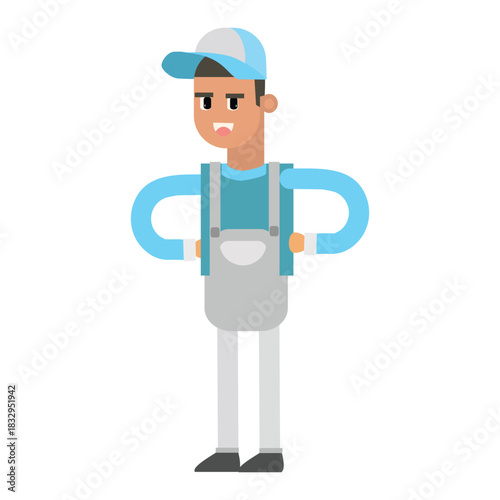 Proud cleaning staff standing with hands on hips, looking professional