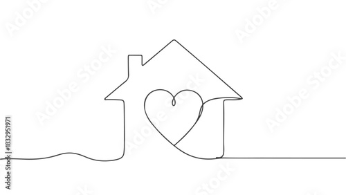 One Line Art of Home with Heart A Continuous Line Drawing for Minimalist Design