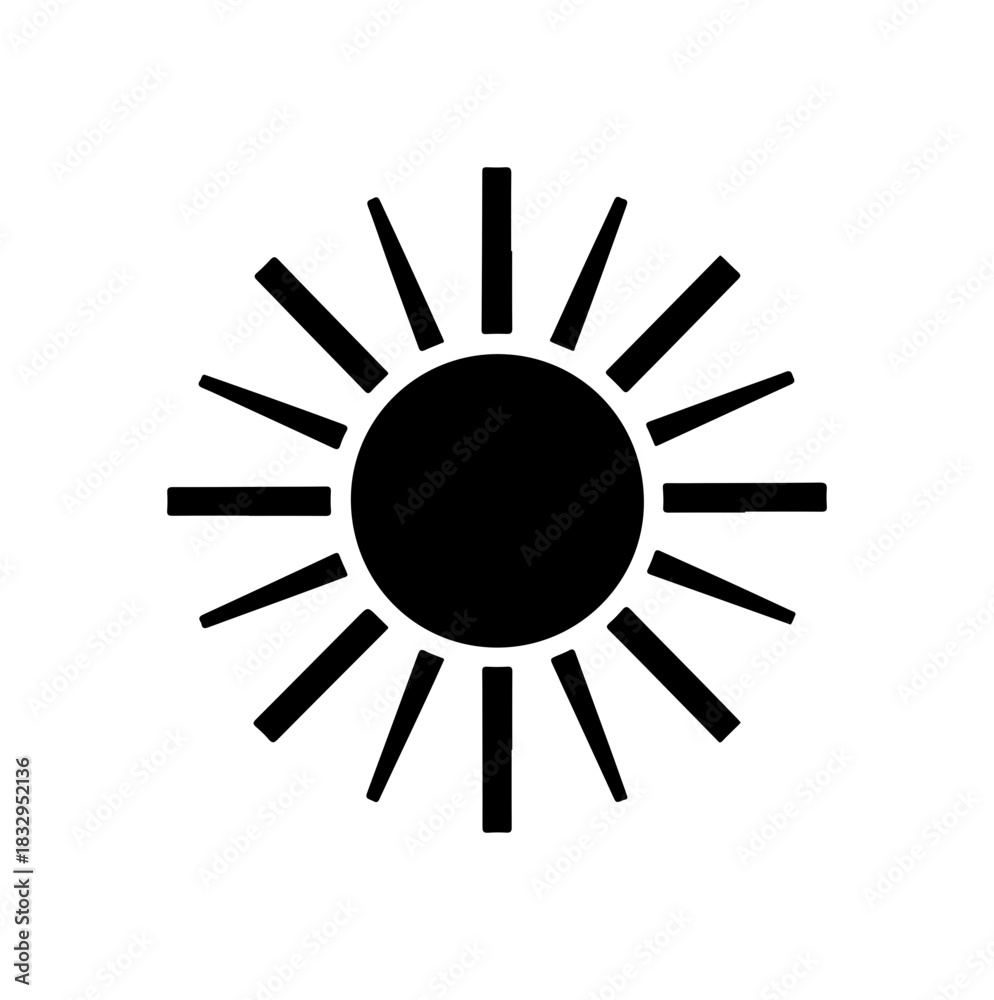 Obraz premium Bright sun icon radiating heat and light for weather forecasts and summer designs