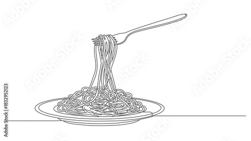 Delicious Noodles One Line Art of Continuous Spaghetti on Fork Design
