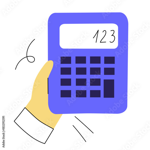 A hand holding a calculator. Vector illustration with a concept of saving or accounting.