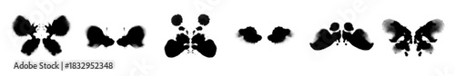 Rorschach Ink halftone collection.  Abstract set of symmetrical black inkblot stains used in Rorschach