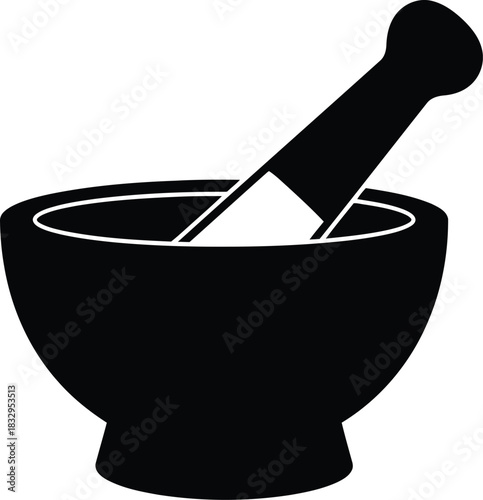 Mortar and pestle silhouette, isolated on white background