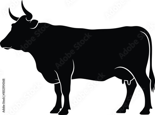 Black silhouette cow standing full body side view