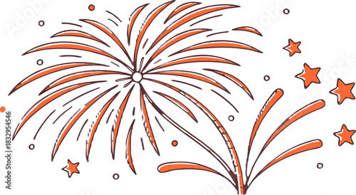 Vibrant New Year and Christmas fireworks, smooth 3D vector style, glowing celebration effect, isolated on transparent background.