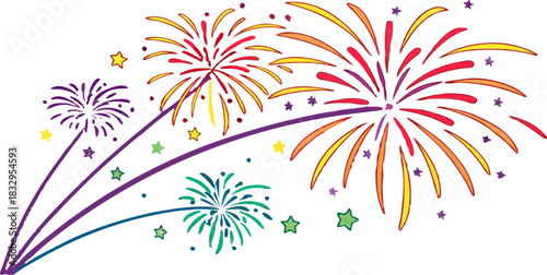 Radiant festive fireworks burst, vivid glowing colors, professional 3D vector illustration, New Year and Christmas theme, isolated on transparent background.