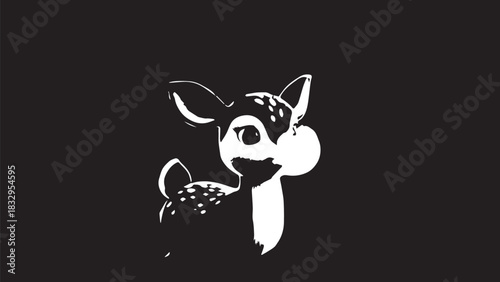 Playful white woodland creature silhouette holding an acorn on a dark background.