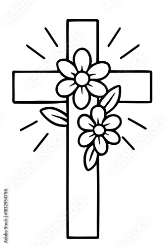 Coloring pages for easter cozy and bold vector illustration simple and easy Cross and flower easter sunday
