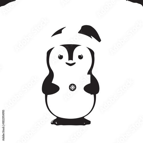 Charming black and white panda cartoon illustration with a friendly expression and cute features.