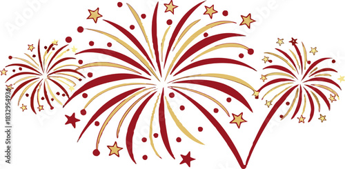 Colorful festive fireworks explosion, elegant 3D vector design, holiday celebration for New Year and Christmas, isolated with no background.