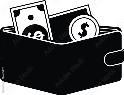 Wallet with cash and coin icon